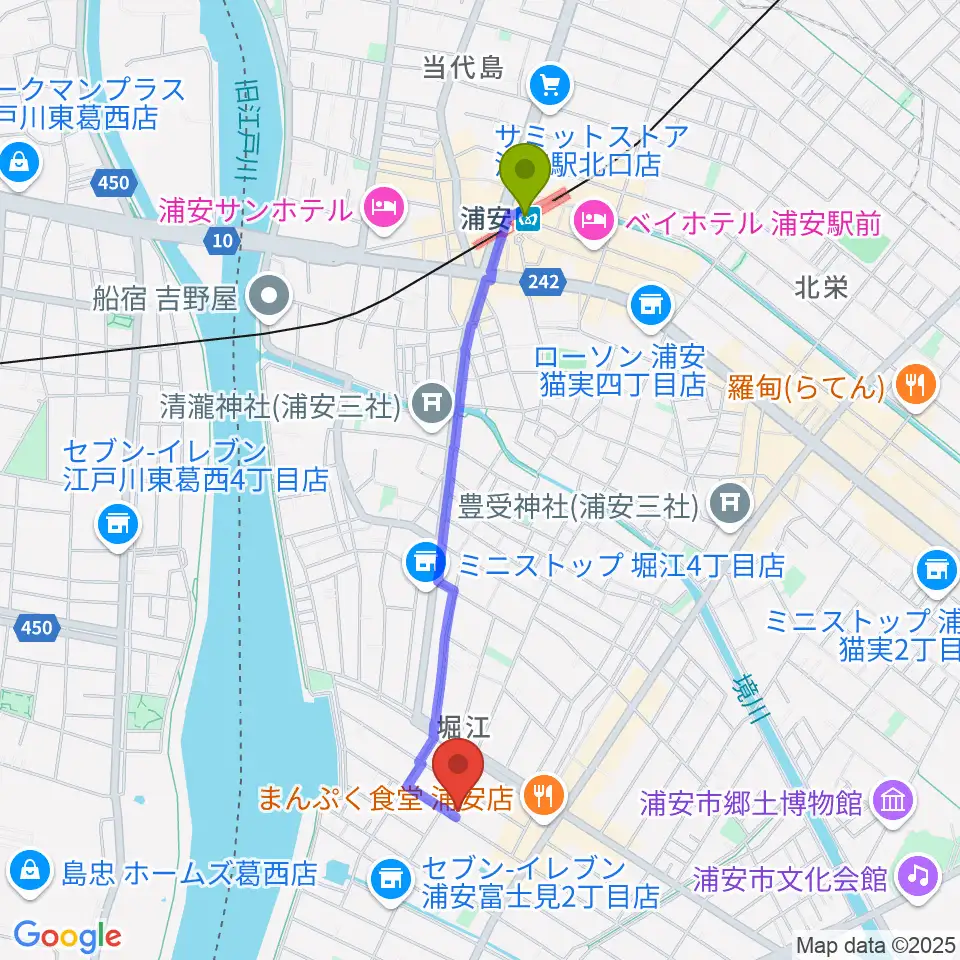 STUDIO NOBの最寄駅浦安駅からの徒歩ルート（約19分）地図