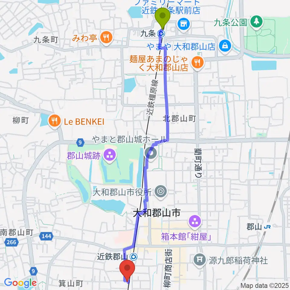 九条駅からNMG studioへのルートマップ地図