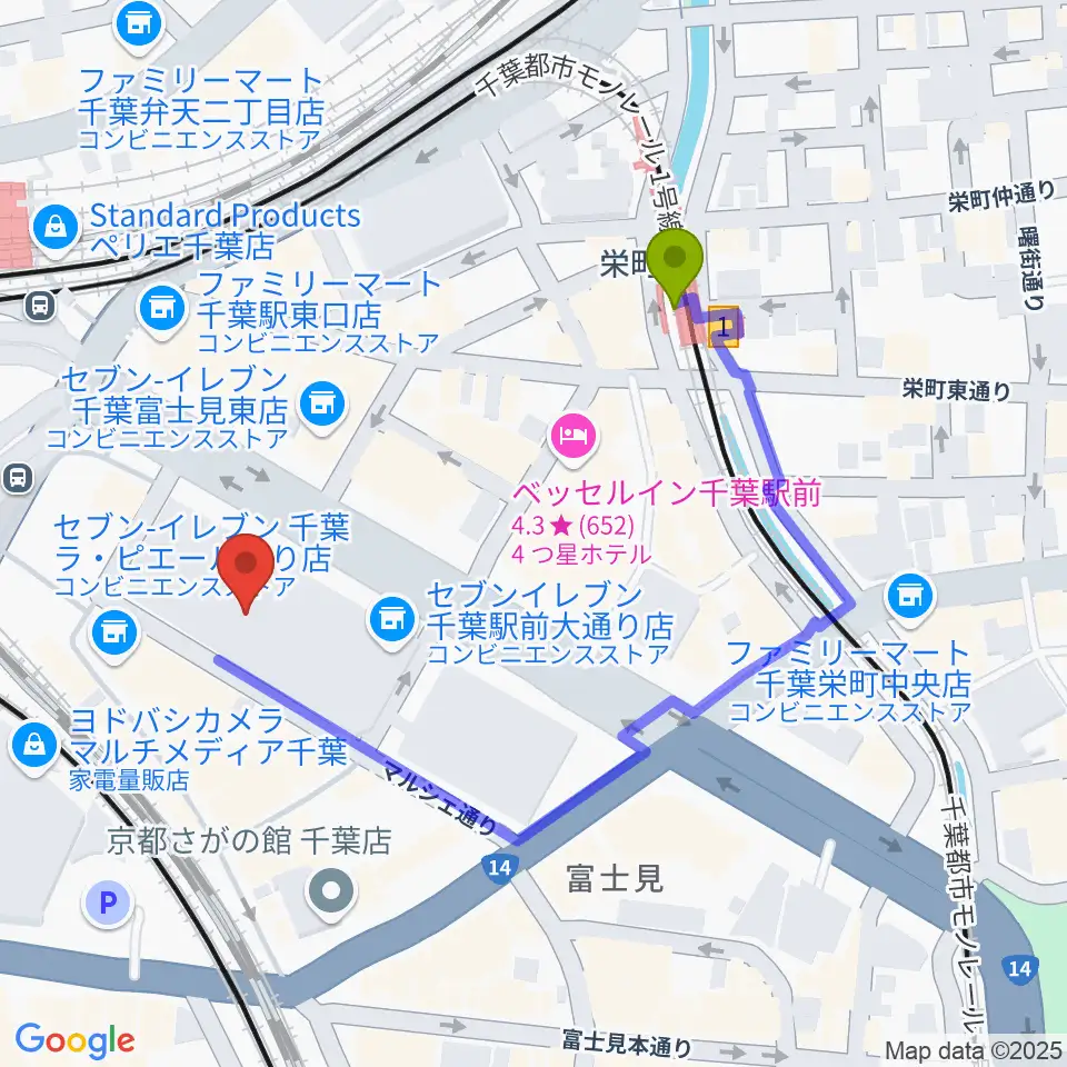 島村楽器 千葉店の最寄駅栄町駅からの徒歩ルート（約4分）地図