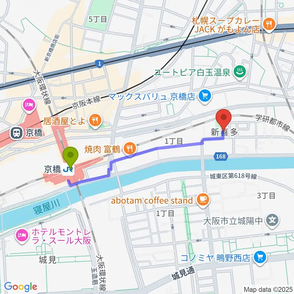 STEEL BOXの最寄駅京橋駅からの徒歩ルート（約8分）地図