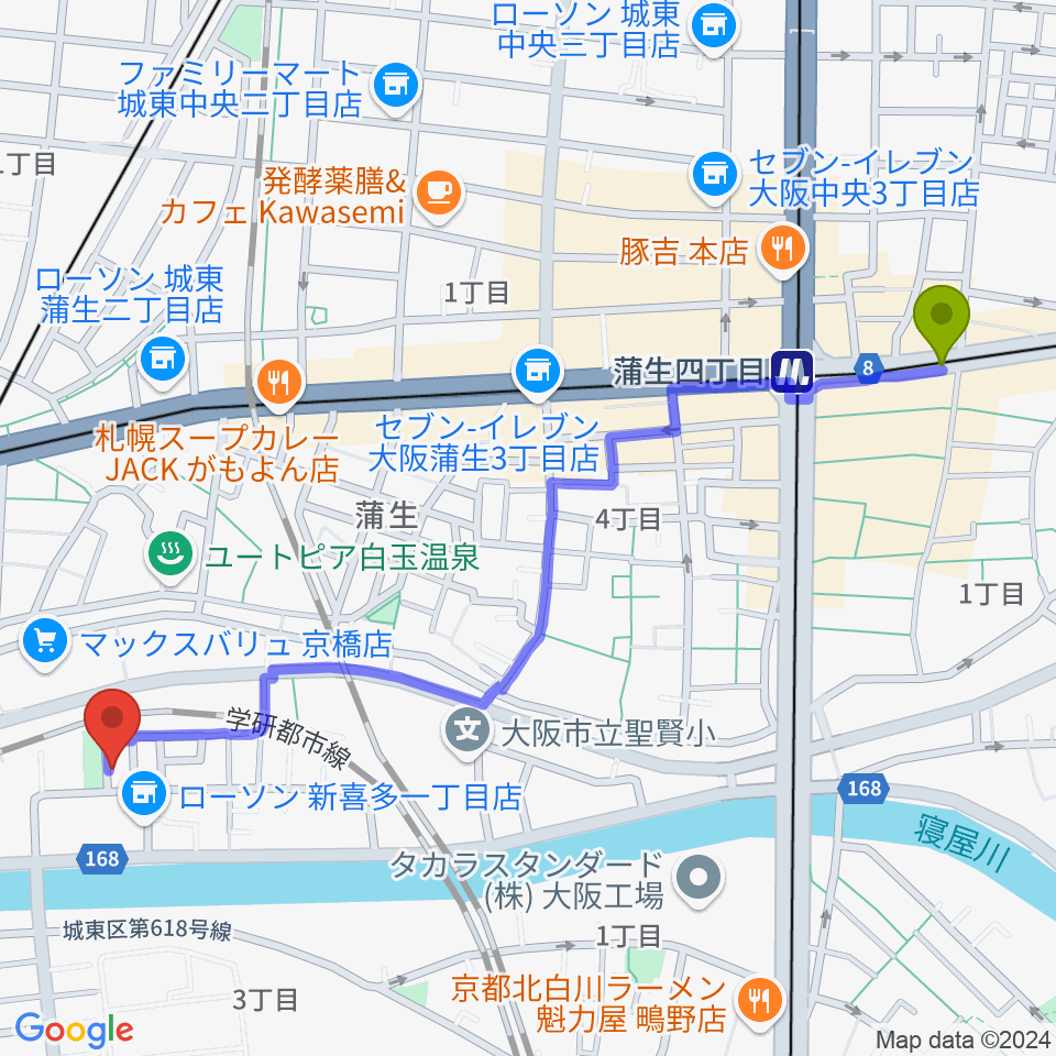 蒲生四丁目駅からSTEEL BOXへのルートマップ地図