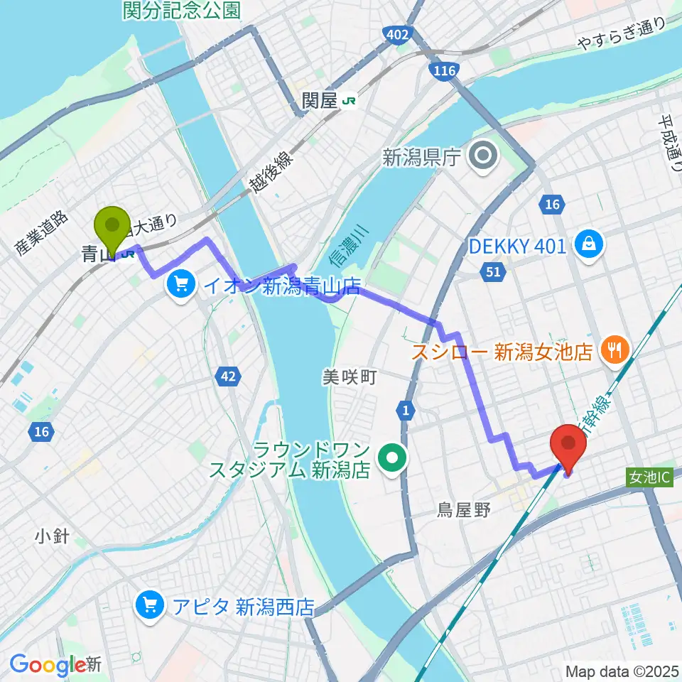 青山駅からエヌトライブへのルートマップ地図