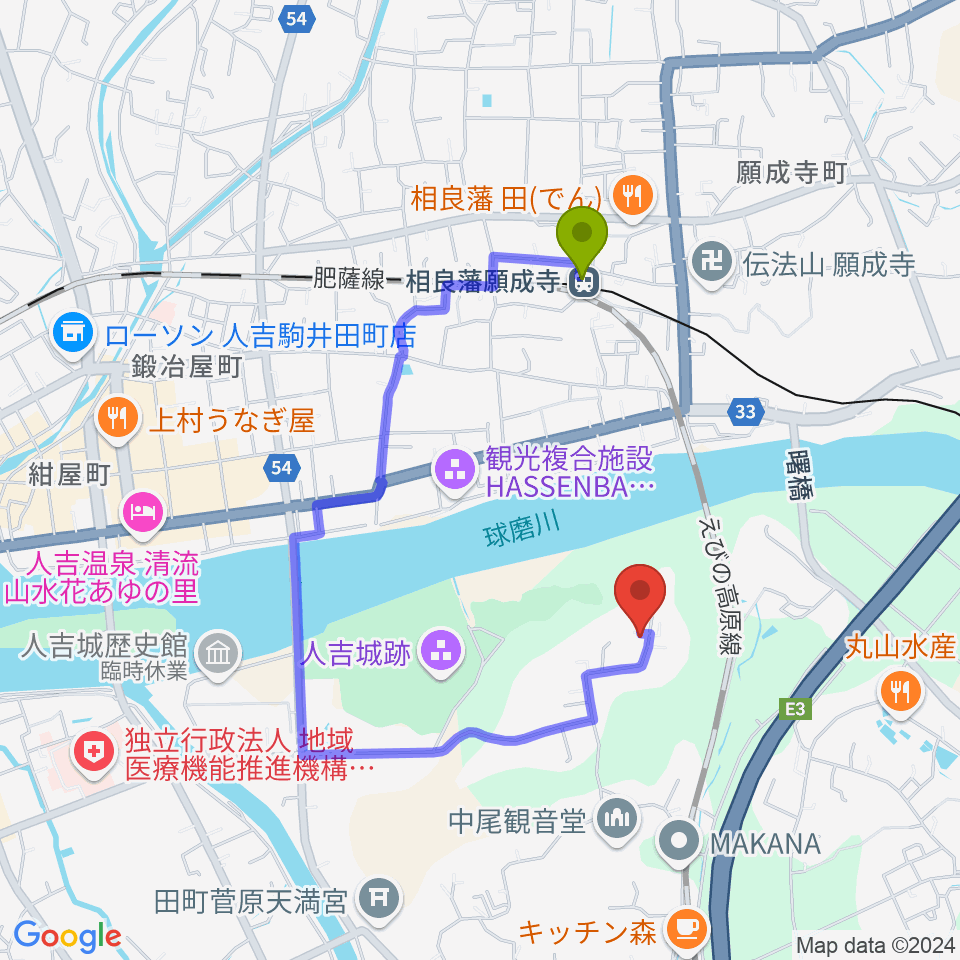 DOTs SOUNDの最寄駅相良藩願成寺駅からの徒歩ルート（約12分）地図