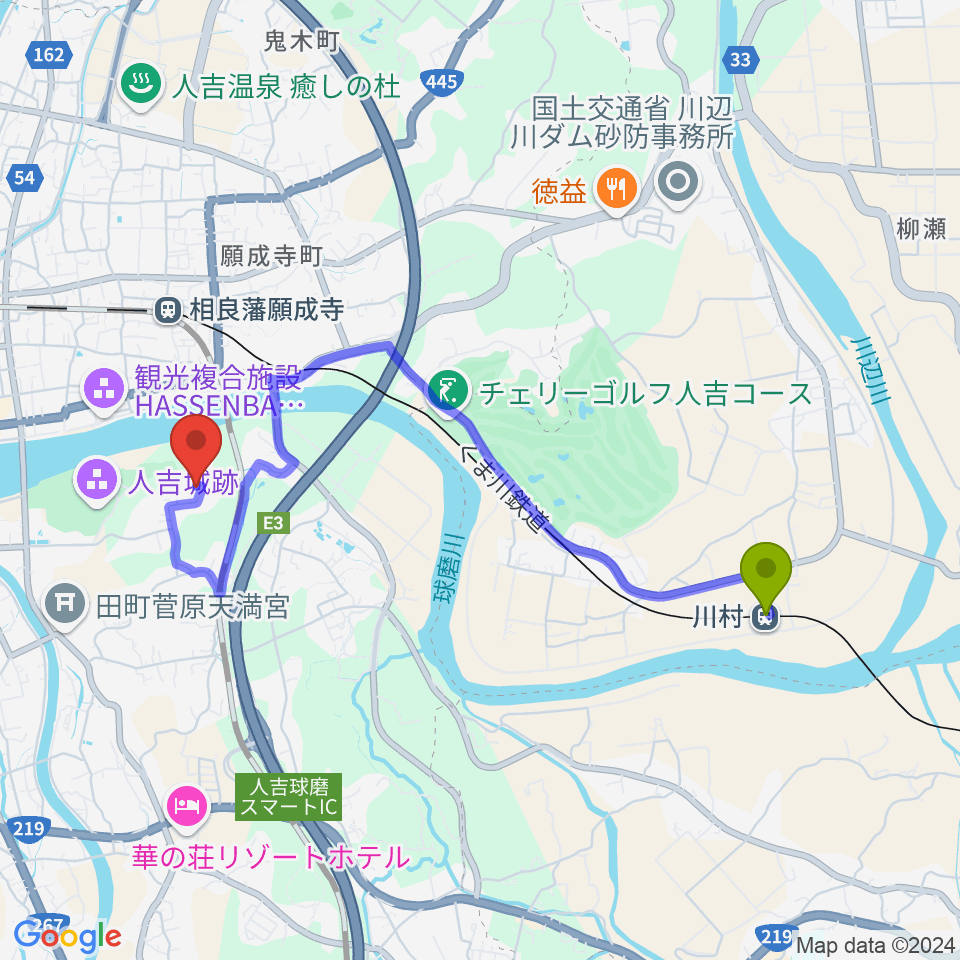 川村駅からDOTs SOUNDへのルートマップ地図