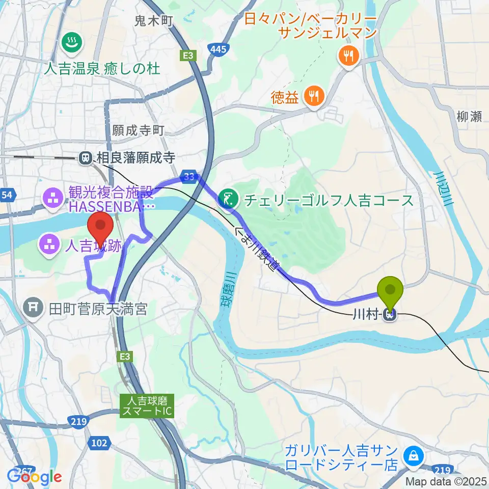 川村駅からDOTs SOUNDへのルートマップ地図