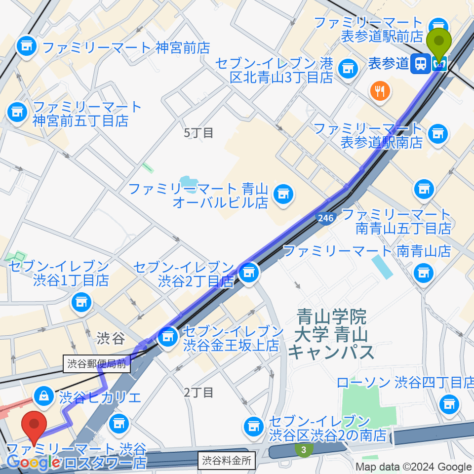 表参道駅からトート音楽院 渋谷校へのルートマップ地図