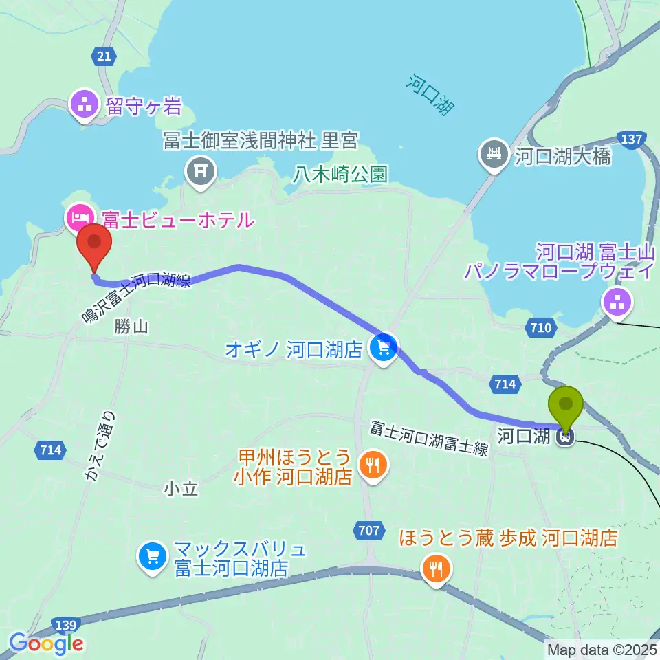 堀幸の最寄駅河口湖駅からの徒歩ルート（約47分）地図
