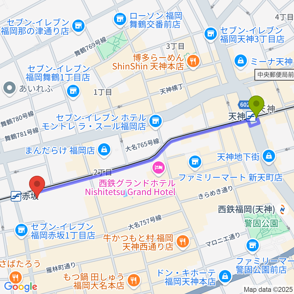 天神駅からENOTN Akasaka Studioへのルートマップ地図