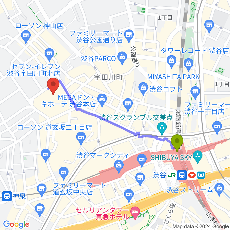渋谷駅からBunkamura Studioへのルートマップ地図