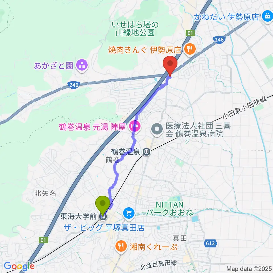 東海大学前駅からパル音楽産業へのルートマップ地図