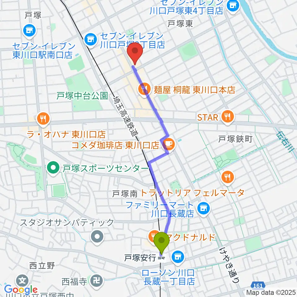 戸塚安行駅からG・クレフへのルートマップ地図