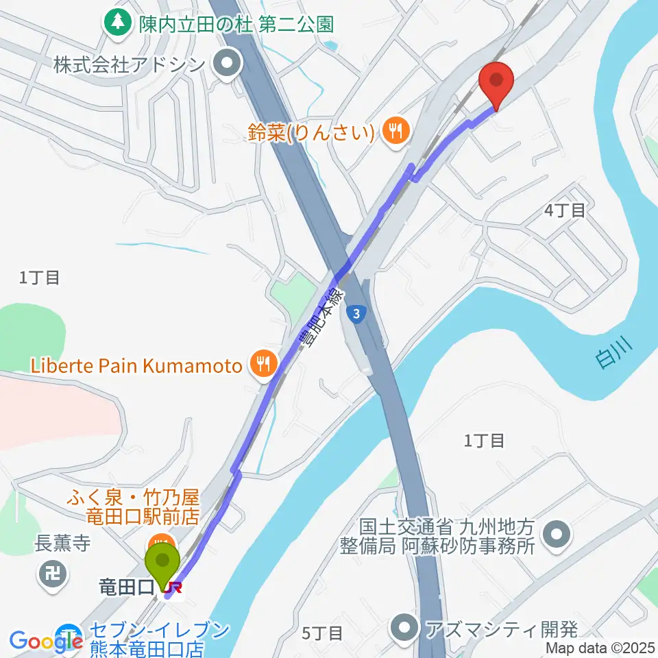 ミュージックスタジオ マーチの最寄駅竜田口駅からの徒歩ルート（約14分）地図