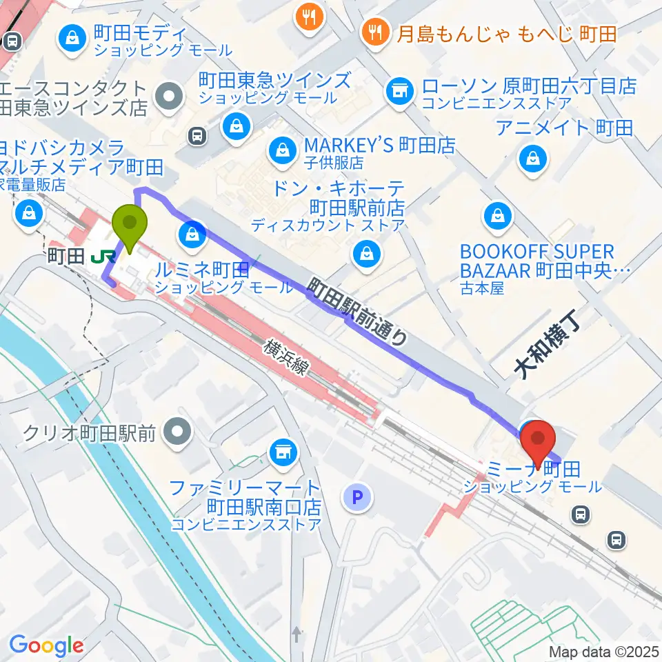 島村楽器 ミーナ町田店の最寄駅町田駅からの徒歩ルート（約5分）地図