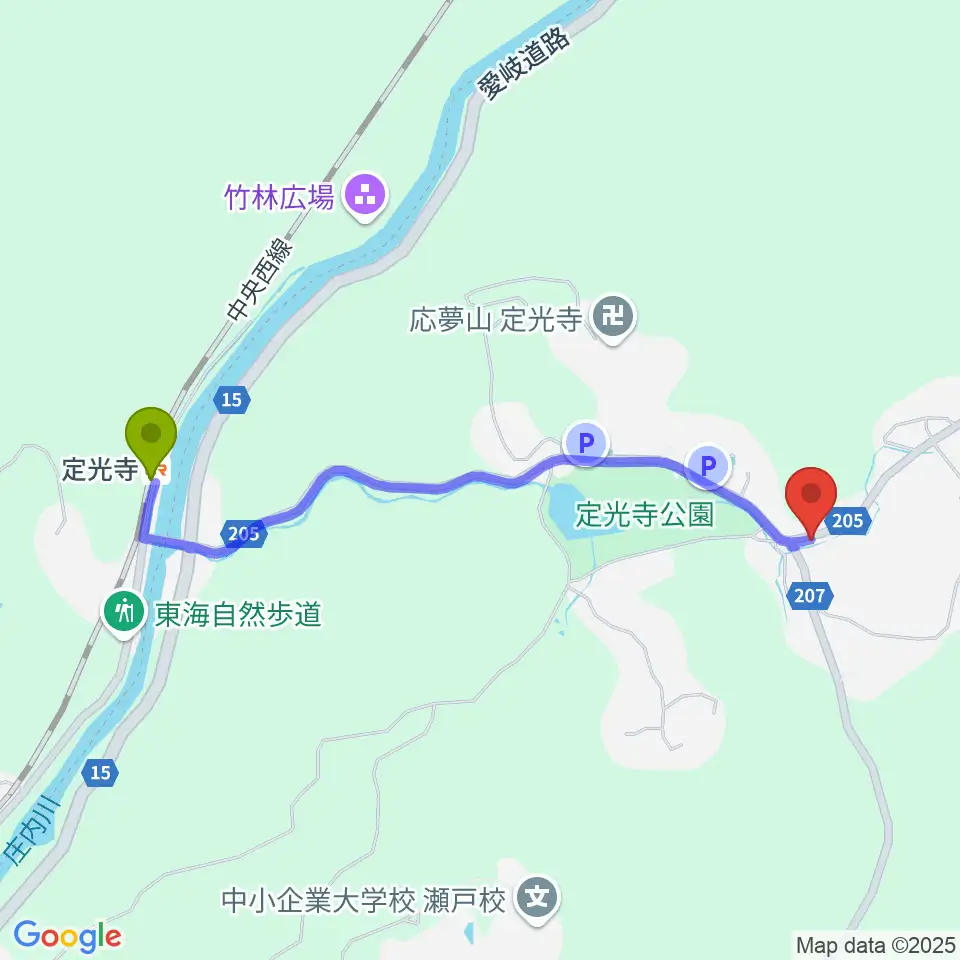 LOTUS GUITARSの最寄駅定光寺駅からの徒歩ルート（約22分）地図
