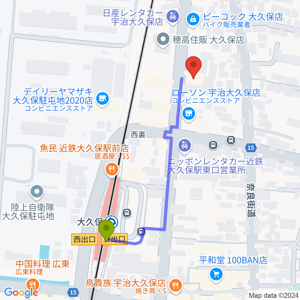 JEUGIA 宇治大久保店の最寄駅大久保駅からの徒歩ルート（約5分）地図