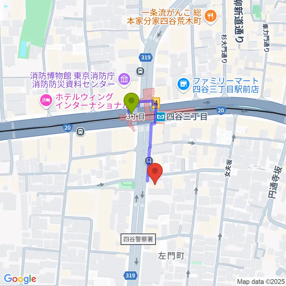 四谷三丁目Blue-Tの最寄駅四谷三丁目駅からの徒歩ルート（約2分）地図
