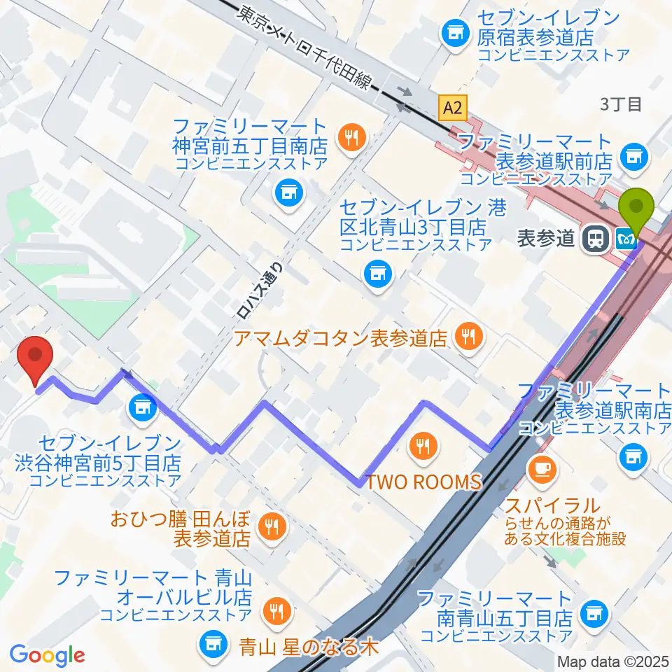 表参道ラパン・エ・アロの最寄駅表参道駅からの徒歩ルート（約7分）地図