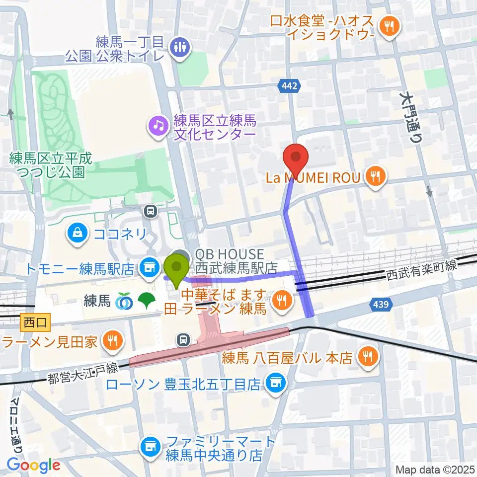 スタジオマザーハウス練馬店の最寄駅練馬駅からの徒歩ルート（約3分）地図