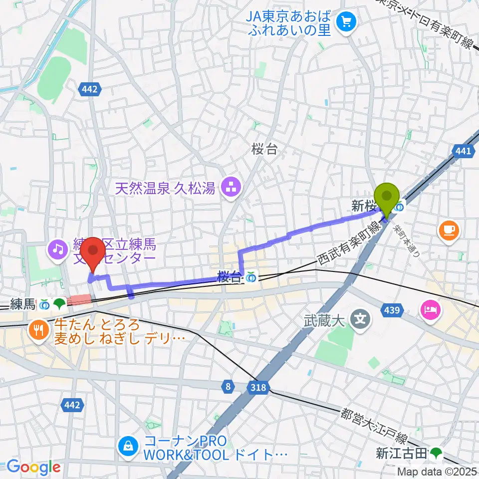 新桜台駅からスタジオマザーハウス練馬店へのルートマップ地図
