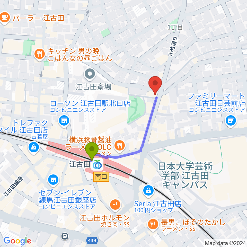 スタジオマザーハウス江古田店の最寄駅江古田駅からの徒歩ルート（約3分）地図