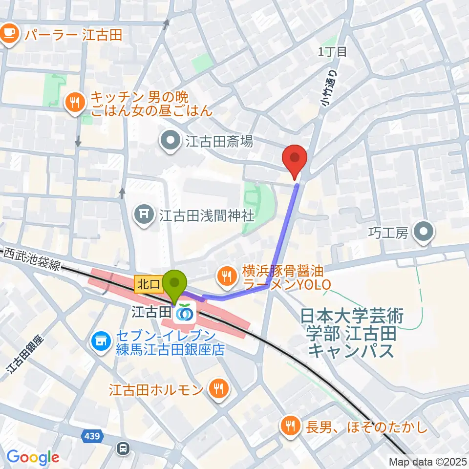 スタジオマザーハウス江古田店の最寄駅江古田駅からの徒歩ルート（約3分）地図