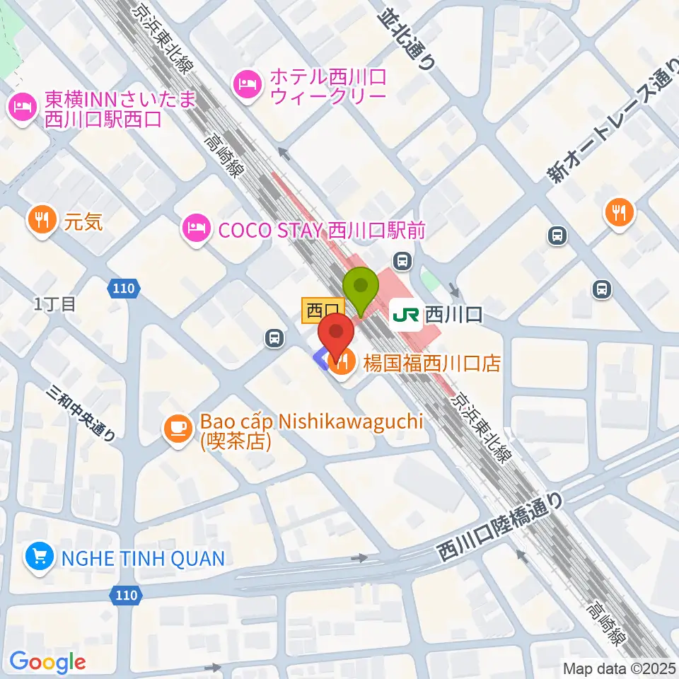 アオバ楽器の最寄駅西川口駅からの徒歩ルート（約1分）地図