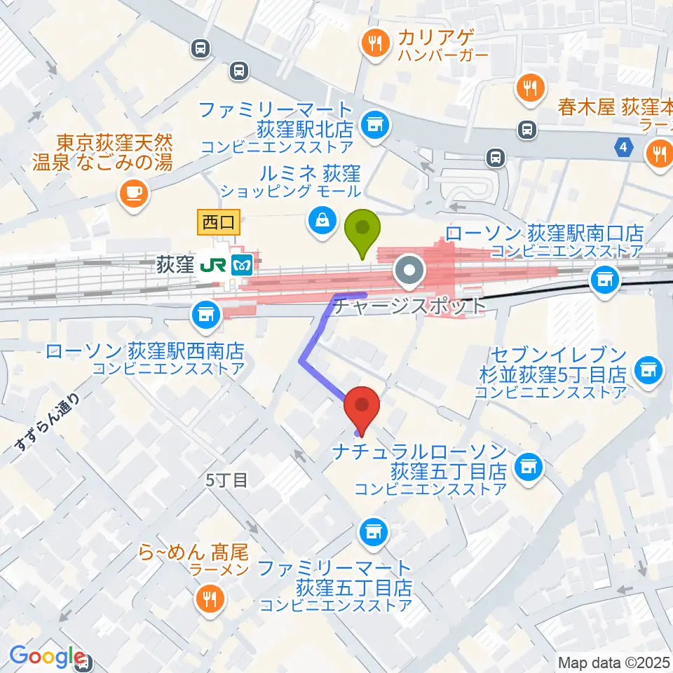 クレモニア・スタジオの最寄駅荻窪駅からの徒歩ルート（約2分）地図