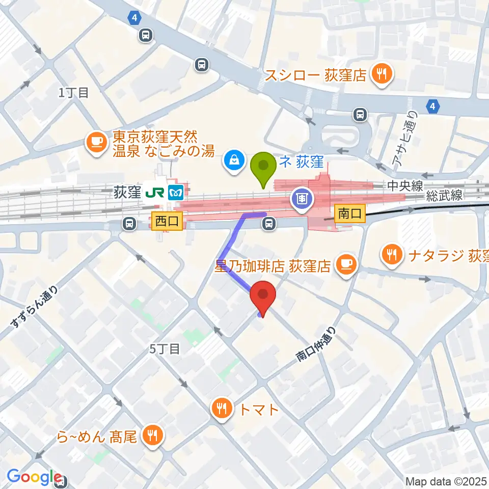 クレモニア・スタジオの最寄駅荻窪駅からの徒歩ルート（約2分）地図