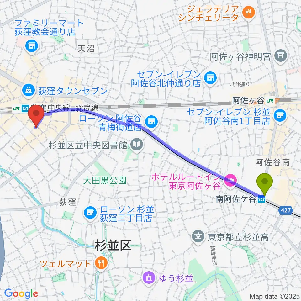 南阿佐ケ谷駅からクレモニア・スタジオへのルートマップ地図