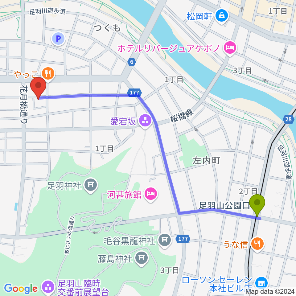 市波音楽教室の最寄駅足羽山公園口駅からの徒歩ルート（約13分）地図