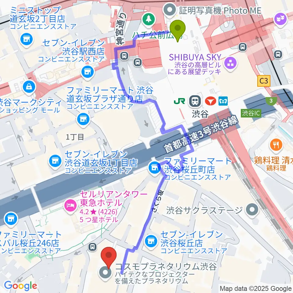 渋谷区文化総合センター大和田の最寄駅渋谷駅からの徒歩ルート（約6分）地図