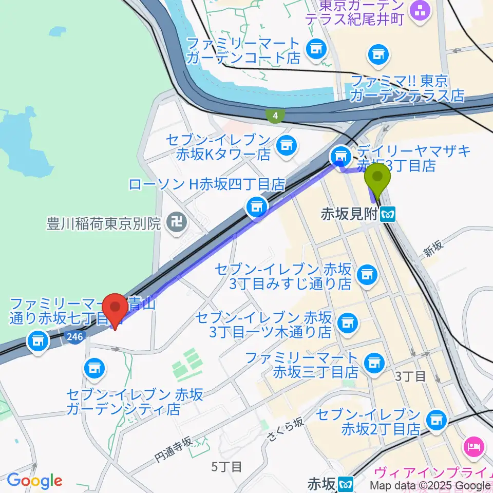 赤坂区民センターの最寄駅赤坂見附駅からの徒歩ルート（約9分）地図