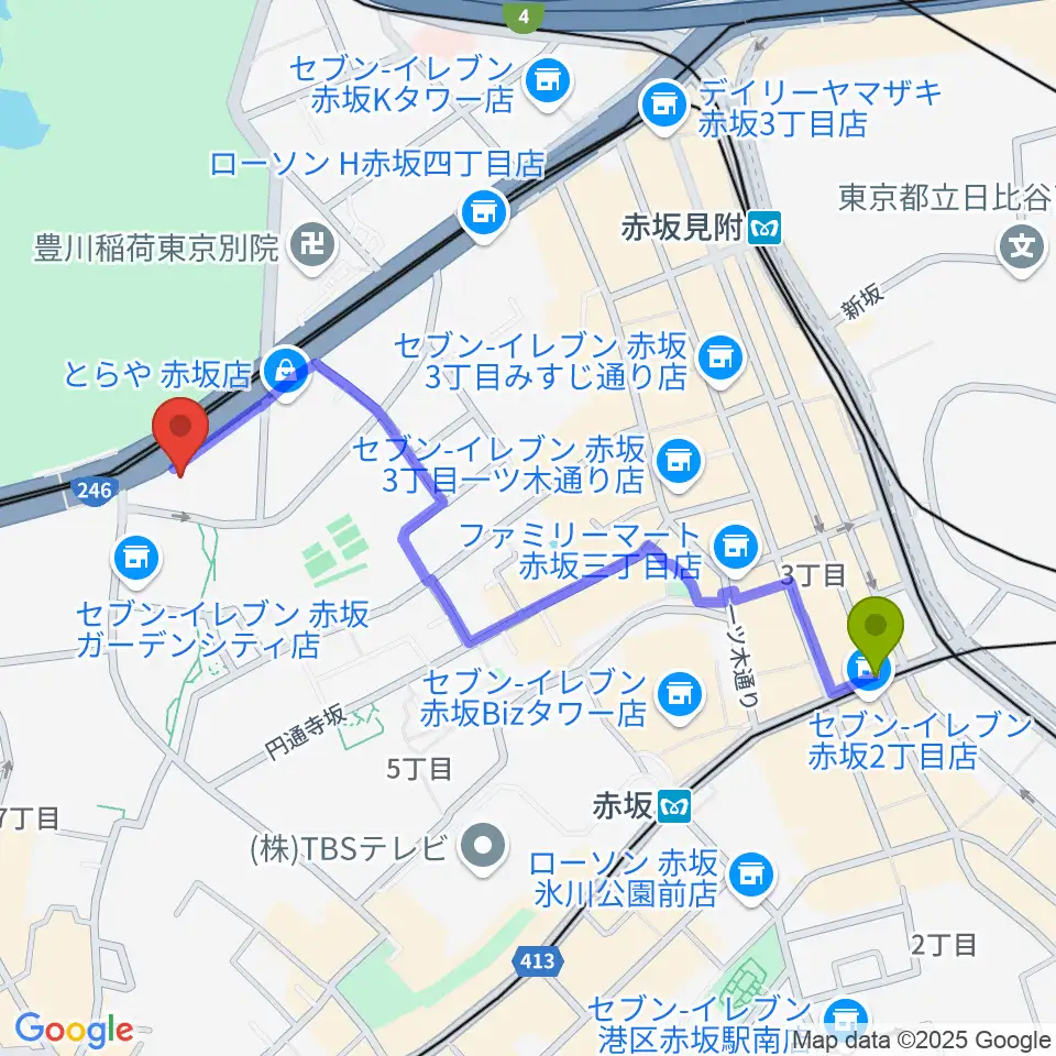 赤坂駅から赤坂区民センターへのルートマップ地図