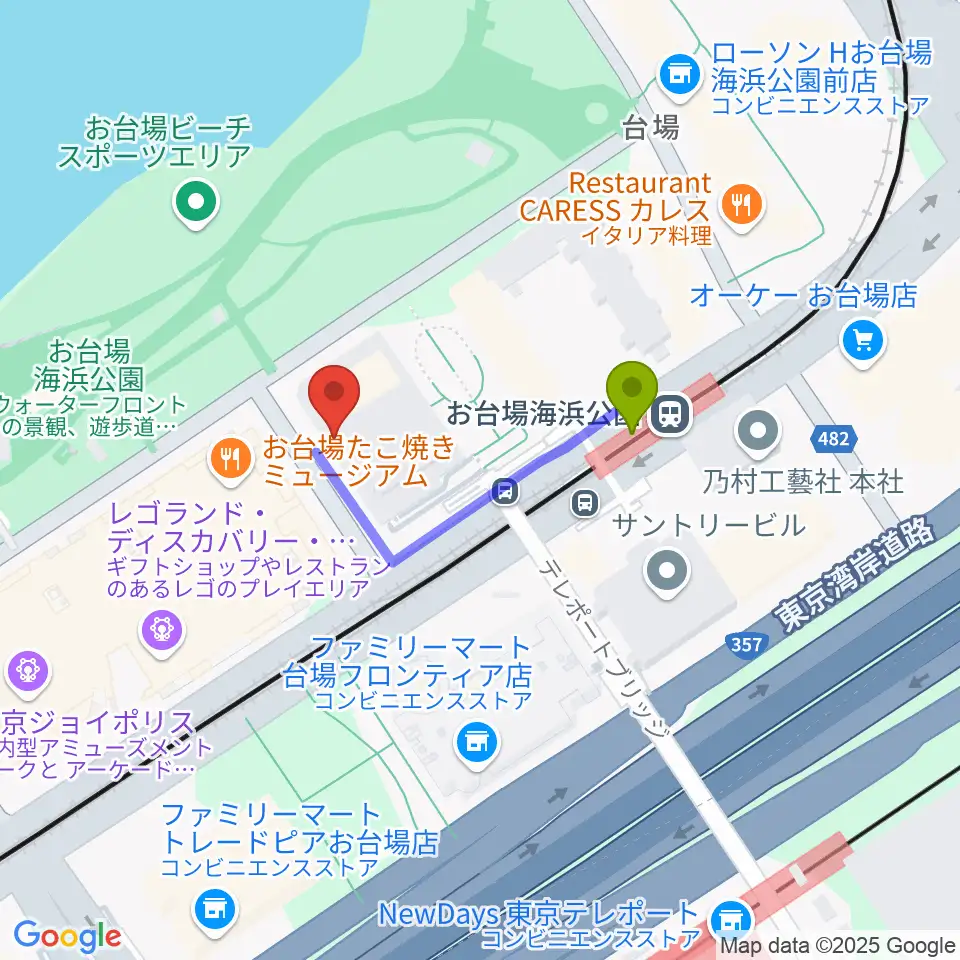 港区立台場区民センターの最寄駅お台場海浜公園駅からの徒歩ルート（約2分）地図