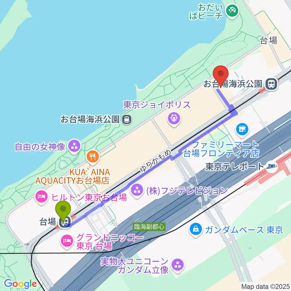 台場駅から港区立台場区民センターへのルートマップ地図