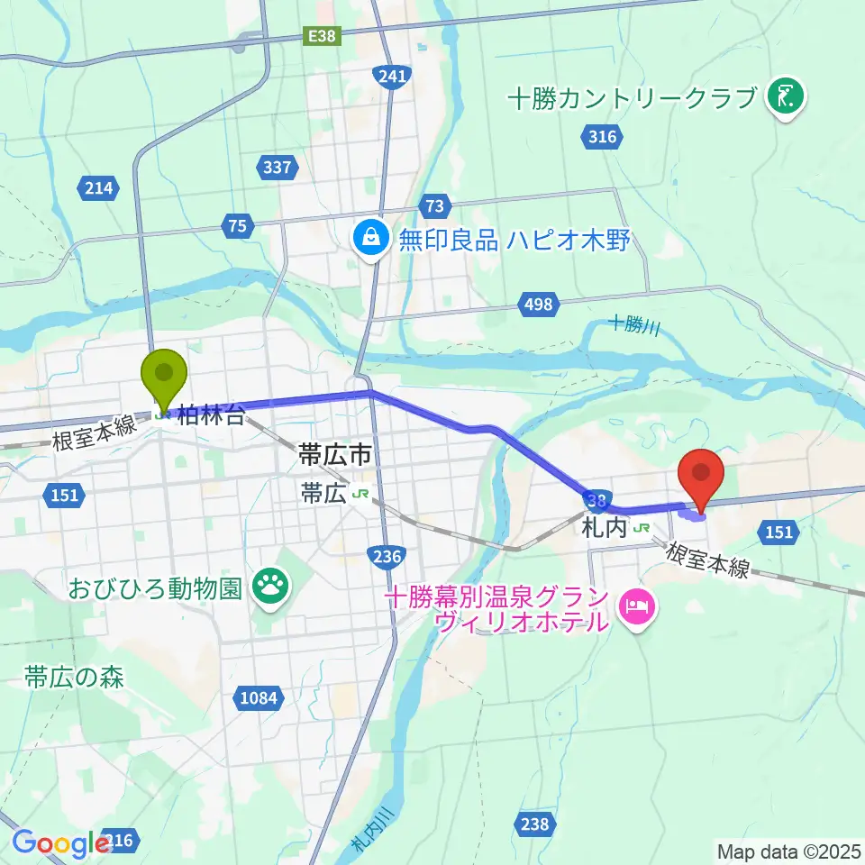 柏林台駅からもうり音楽教室へのルートマップ地図
