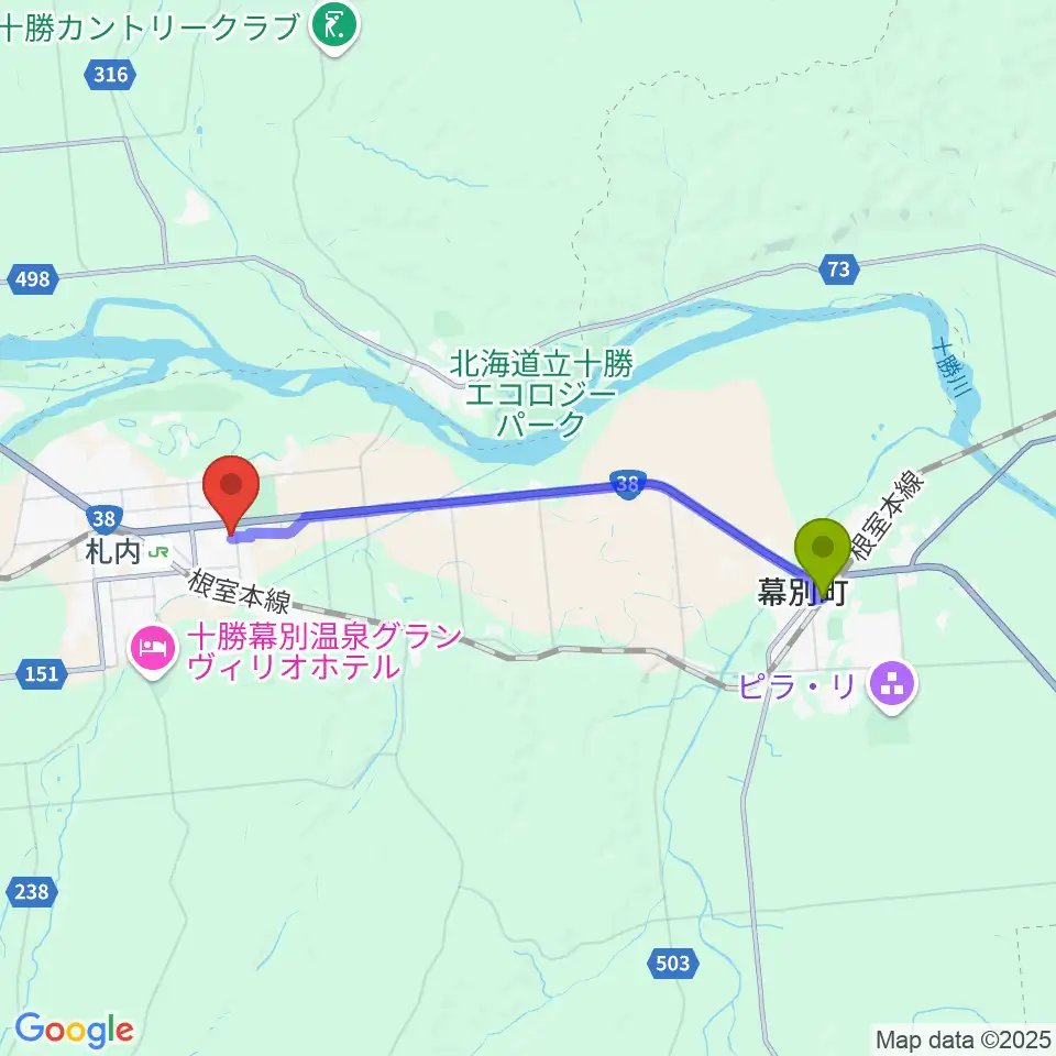 幕別駅からもうり音楽教室へのルートマップ地図