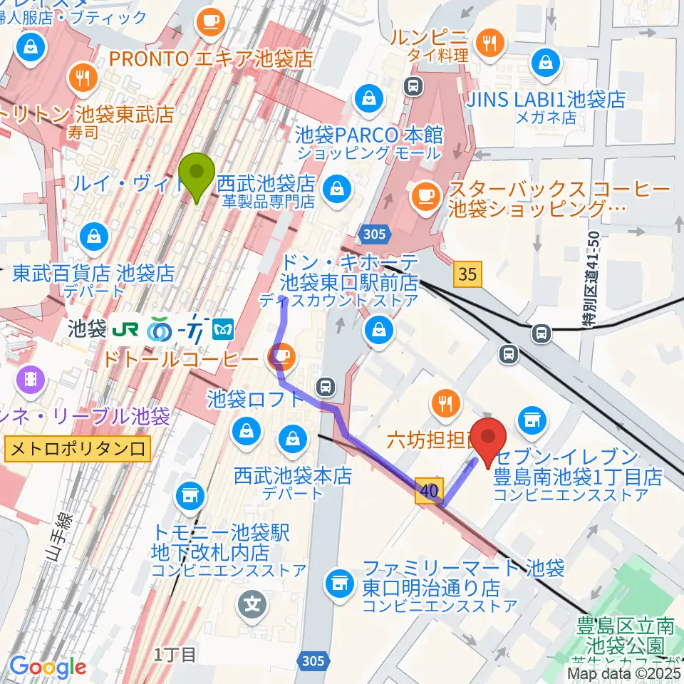 ヤマハミュージック 池袋店の最寄駅池袋駅からの徒歩ルート（約4分）地図