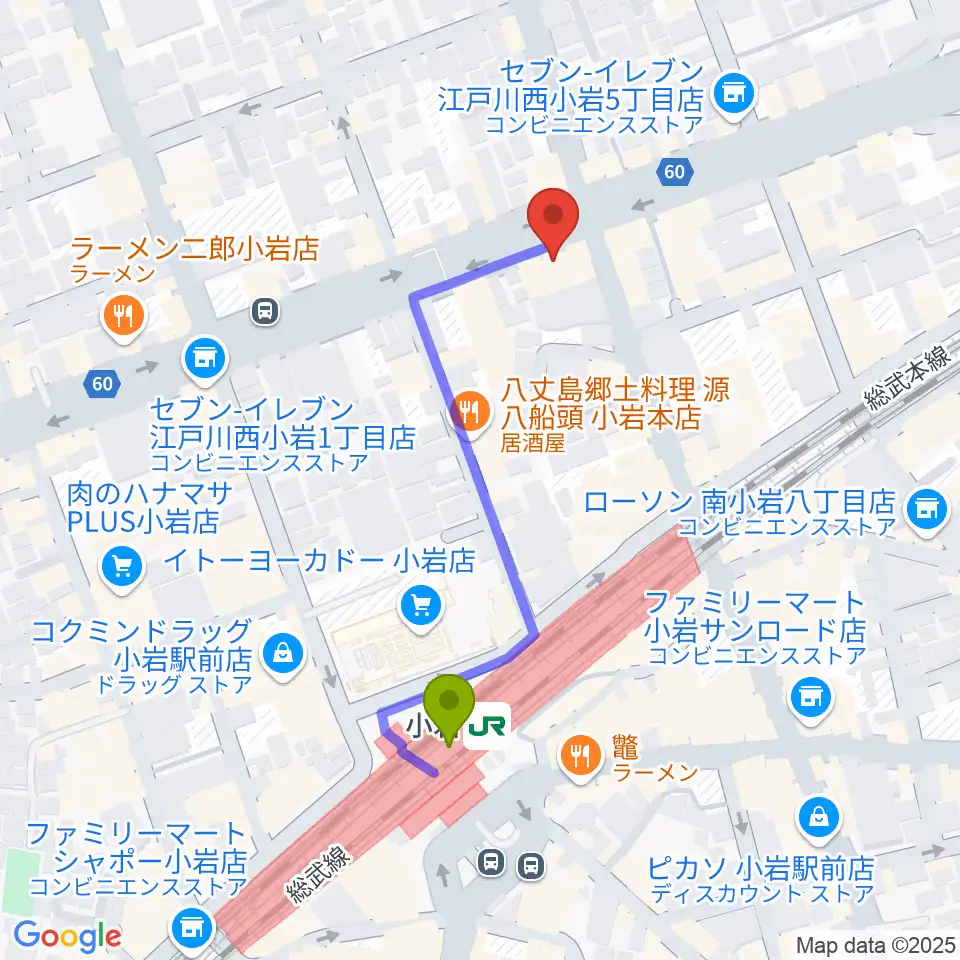 オルフェウスレコーディングスタジオ小岩店の最寄駅小岩駅からの徒歩ルート（約4分）地図