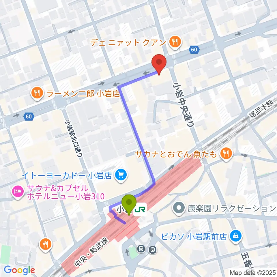 オルフェウスレコーディングスタジオ小岩店の最寄駅小岩駅からの徒歩ルート（約4分）地図