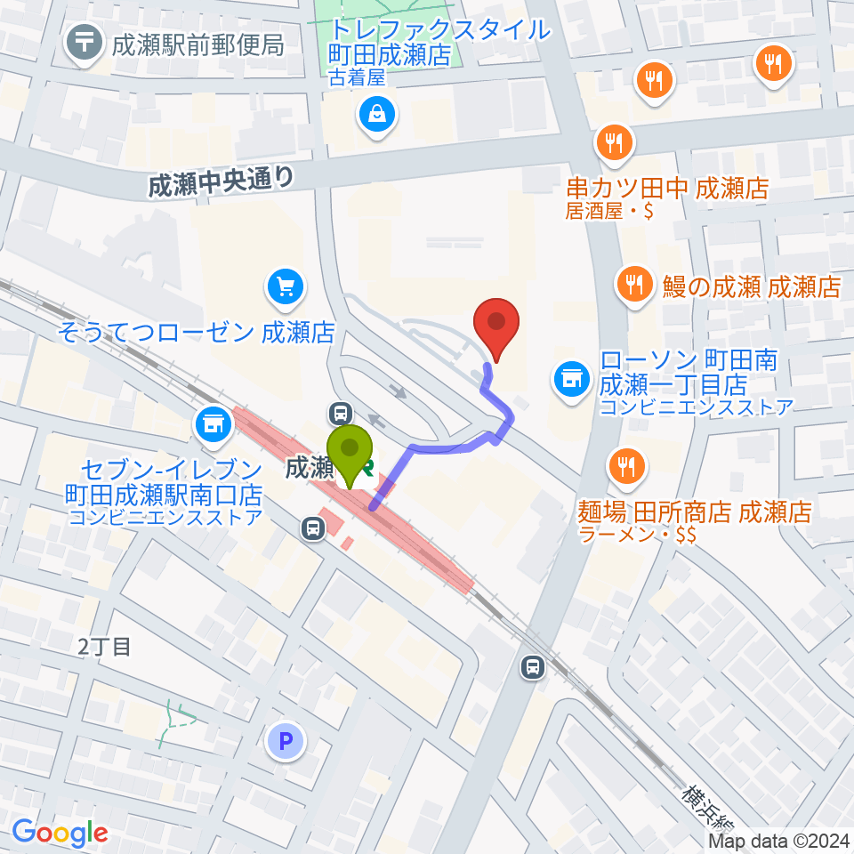 スタジオSOPIC 町田市JR成瀬駅前店の最寄駅成瀬駅からの徒歩ルート（約2分）地図