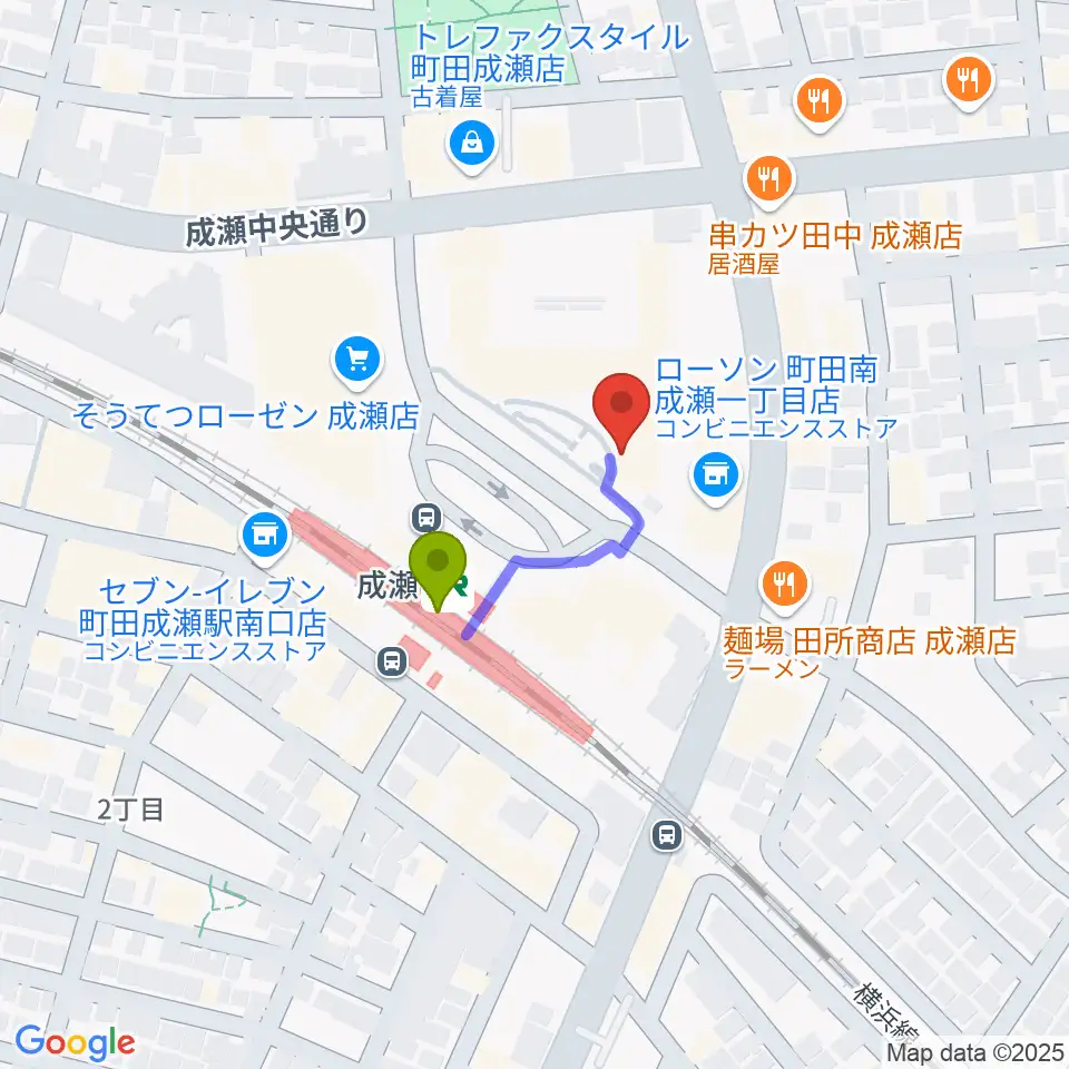 スタジオSOPIC 町田市JR成瀬駅前店の最寄駅成瀬駅からの徒歩ルート（約2分）地図