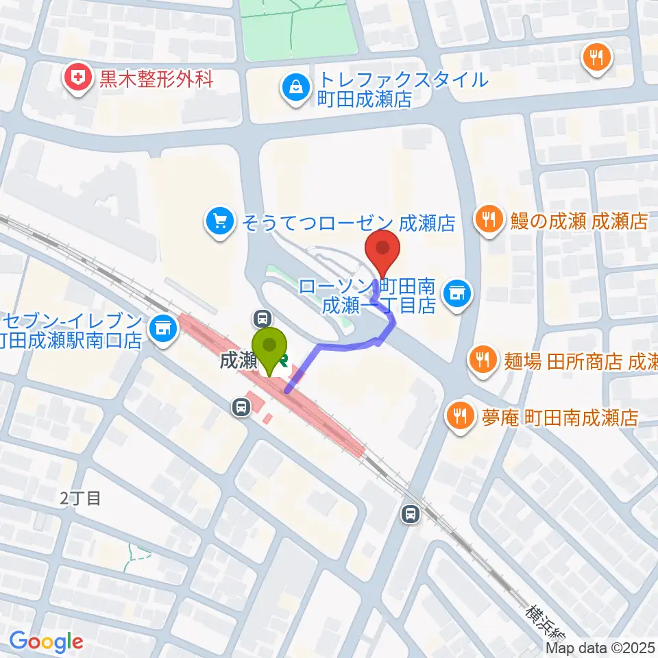 スタジオSOPIC 町田市JR成瀬駅前店の最寄駅成瀬駅からの徒歩ルート（約2分）地図