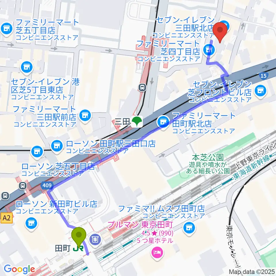 田町駅からMIT STUDIOへのルートマップ地図