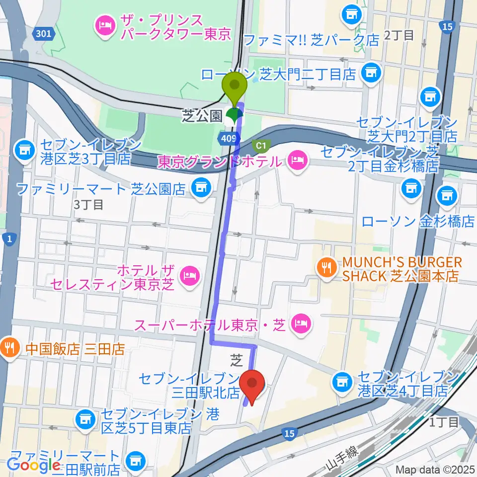 芝公園駅からMIT STUDIOへのルートマップ地図