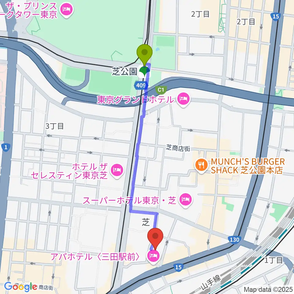 芝公園駅からMIT STUDIOへのルートマップ地図