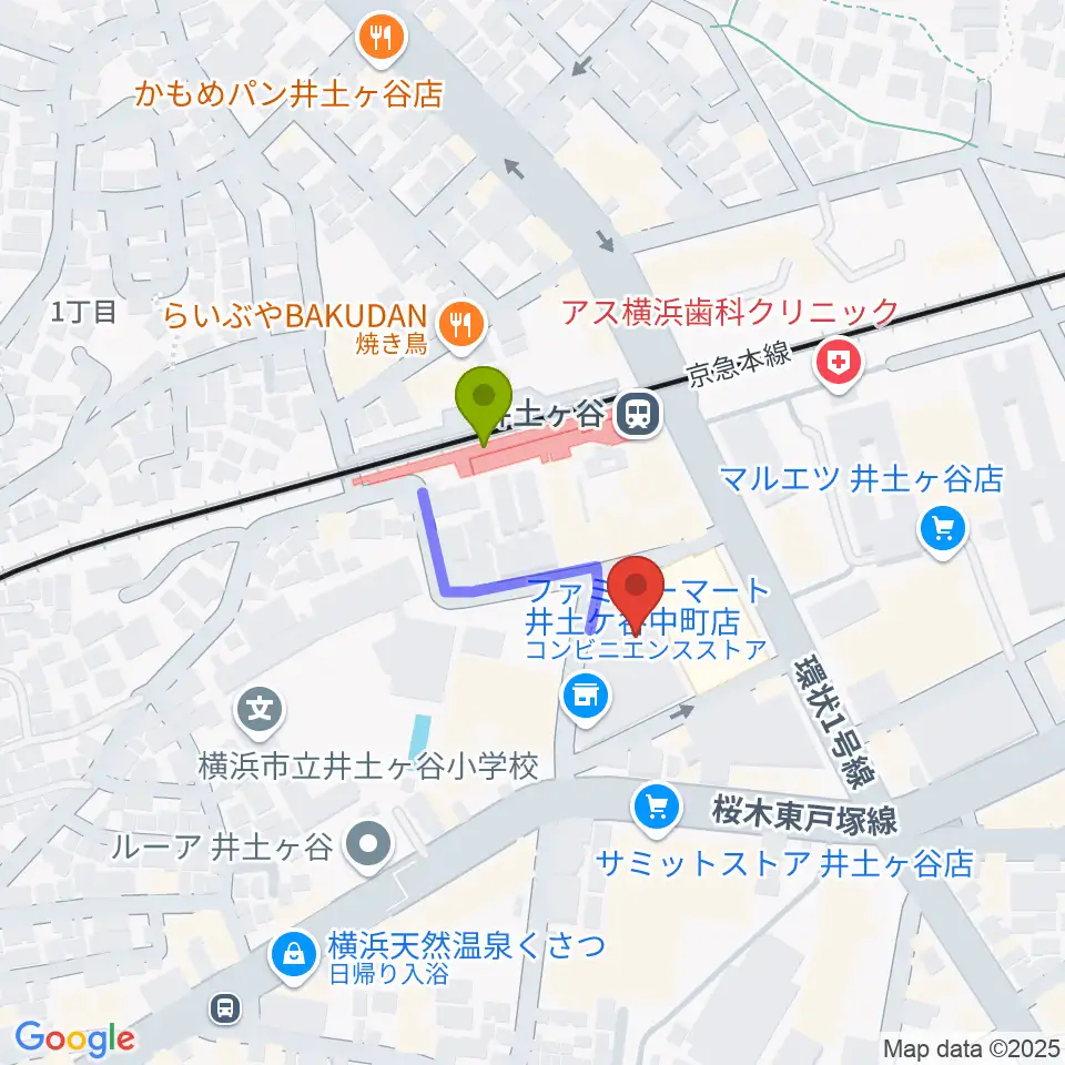 井土ヶ谷センター ヤマハミュージックの最寄駅井土ヶ谷駅からの徒歩ルート（約2分）地図