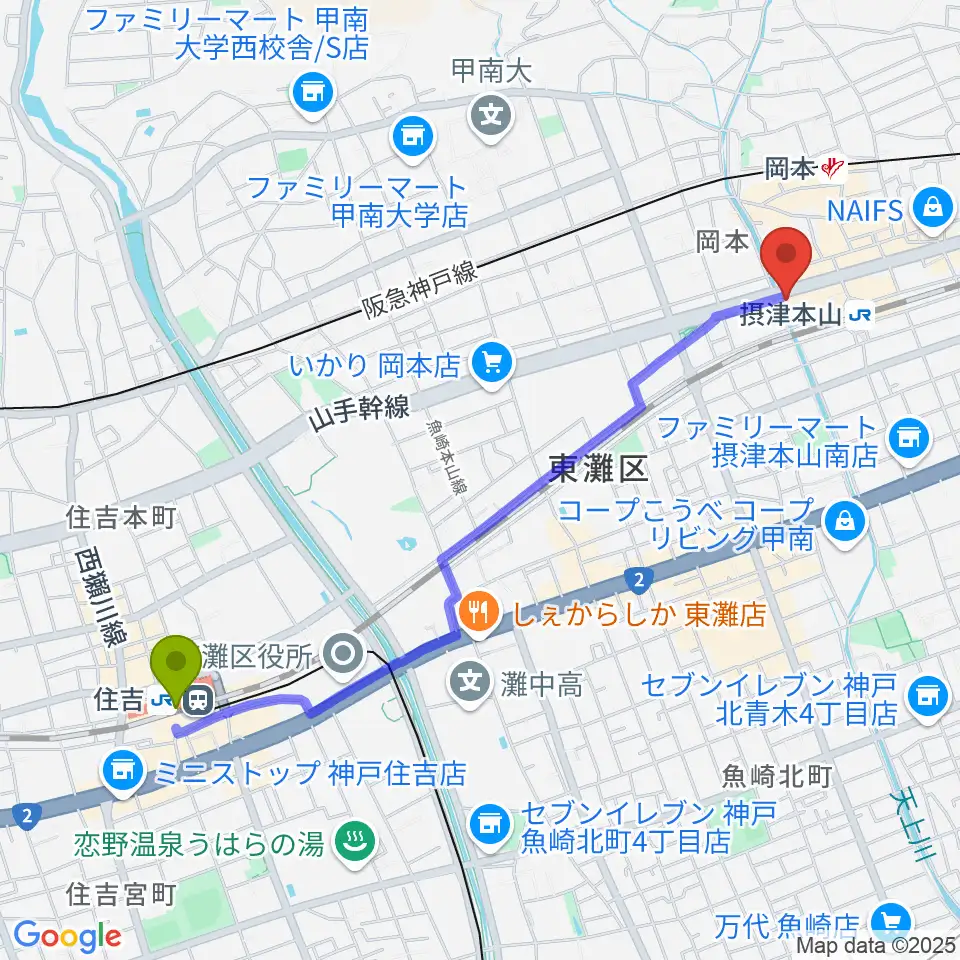 住吉駅からB-Westへのルートマップ地図