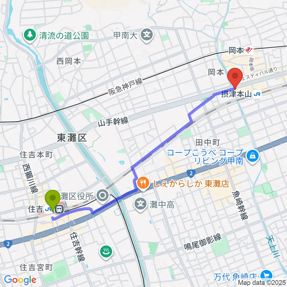 住吉駅からB-Westへのルートマップ地図
