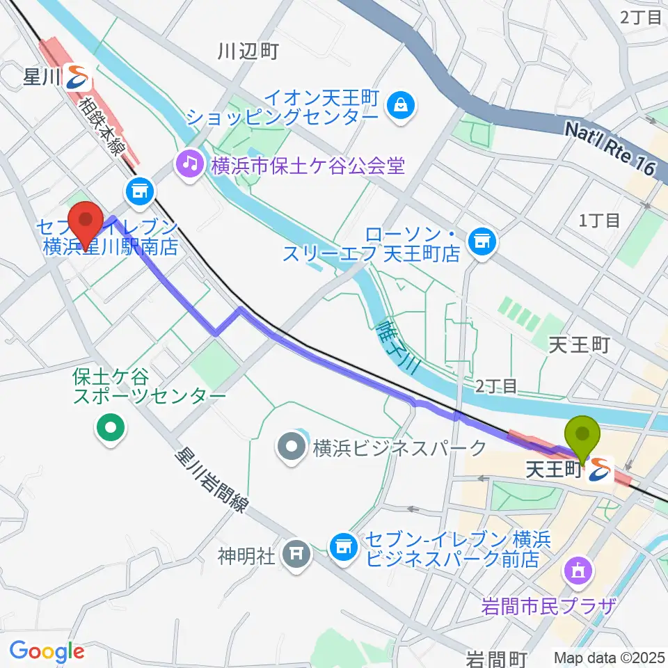 天王町駅から星川センター ヤマハミュージックへのルートマップ地図